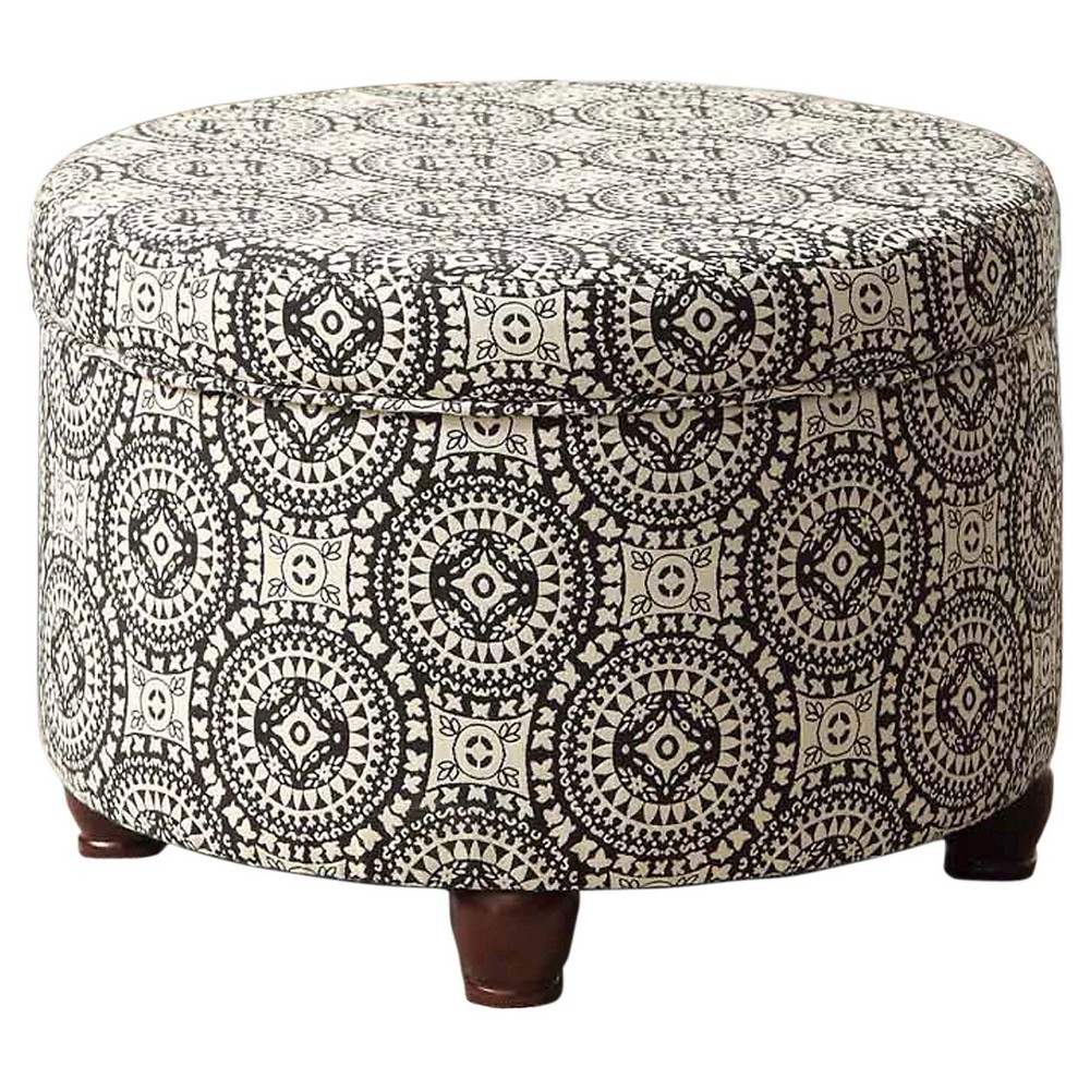 Photos - Pouffe / Bench Large Round Storage Ottoman Black/White - HomePop