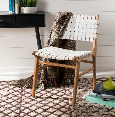 Taika White and Natural Woven Leather Dining Chair Set