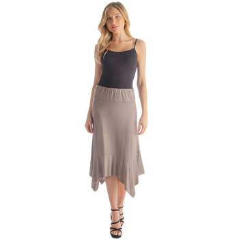 24seven Comfort Apparel Solid Color Knee Length Elastic Waist Handkerchief Skirt