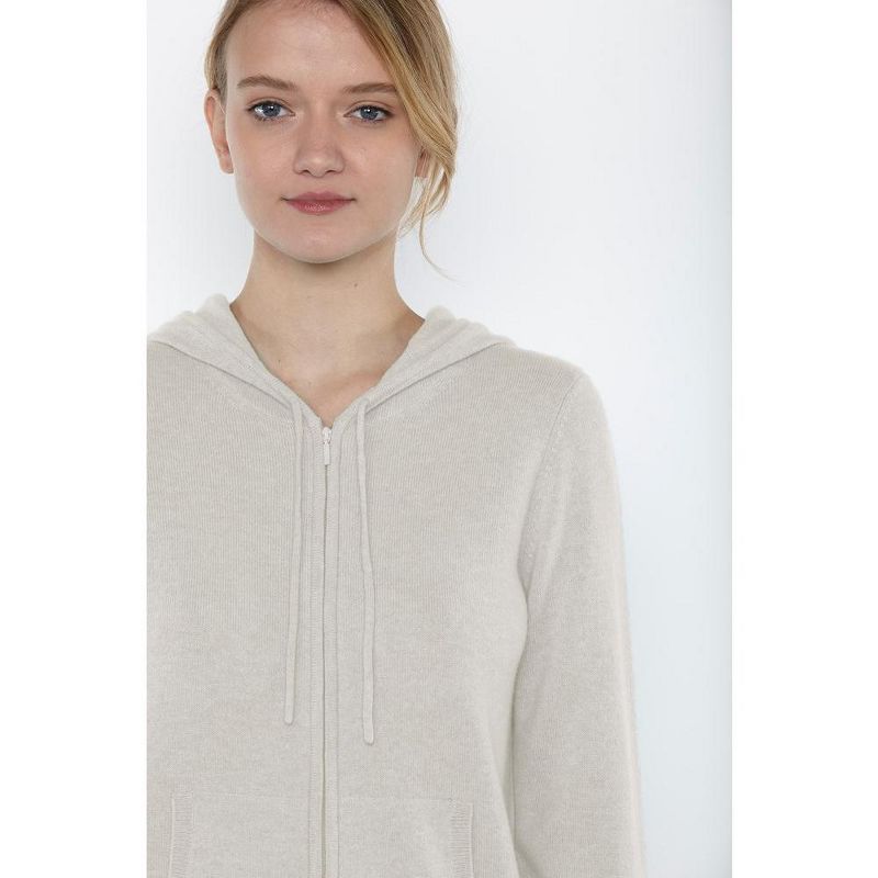 JENNIE LIU Women's 100% Pure Cashmere Long Sleeve Zip Hoodie Cardigan Sweater, 2 of 4