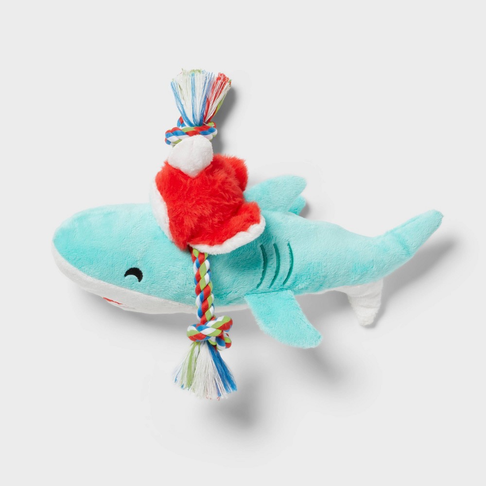 12.5" Shark with Santa Hat Dog Rope Plush Toy - Wondershop™ Blue