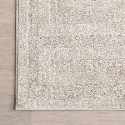 Ivory Geometric Washable Synthetic 4' x 6' Area Rug