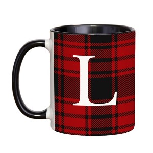 Personalization Mall Christmas Red Plaid Initial Coffee Mug - 1 of 3