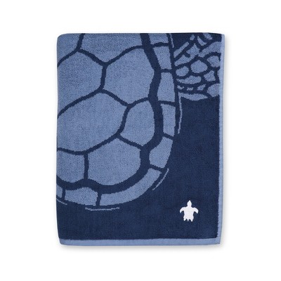 Seakeeper by 1888 Mills Oversized Jacquard Beach Towel, Blue Turtle Twins - Cotton and Upcycled Marine Plastic