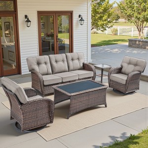 Buenhomino 5 Pieces Patio Furniture Set, Outdoor Wicker Sofa with Rattan Chairs, Coffee Table, All Weather High Back Couch with 5" Thick Cushions - 1 of 4