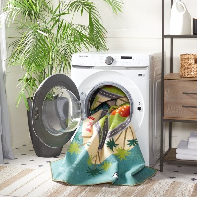 Blue Geometric Kids Washable Non-slip Synthetic Area Rug