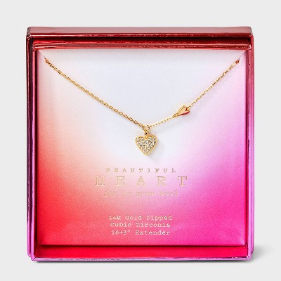 14K Gold Dipped Cubic Zirconia Double Heart Pendant Necklace- A New Day&#8482; Gold