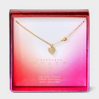 14K Gold Dipped Cubic Zirconia Double Heart Pendant Necklace- A New Day™ Gold