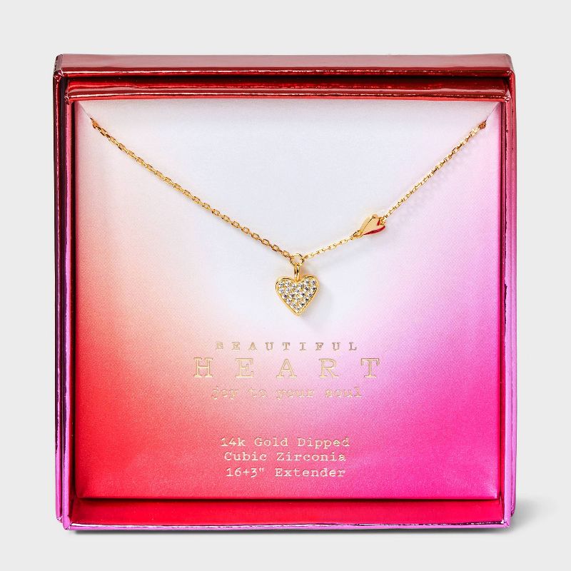 14K Gold Dipped Cubic Zirconia Double Heart Pendant Necklace- A New Day&#8482; Gold, 1 of 6