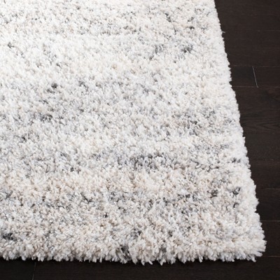 Ivory and Gray Geometric Shag Runner Rug, 2'3" x 8'