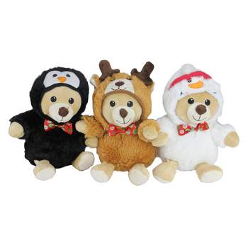 Northlight Set of 3 Brown and Black Teddy Bear Stuffed Animal Figures in Christmas Costumes 8"
