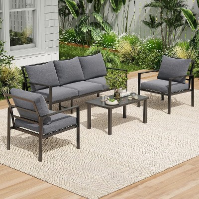 DSVIMOY 6-Piece Patio Seating Set, Conversation Set, Outdoor Furniture with 2 Chairs, 3-Seater Sofa, Gray, 27.56"*27.56"*32.09"