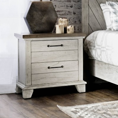 Rustic Ivory Farmhouse 2-Drawer Nightstand with Honey Accents