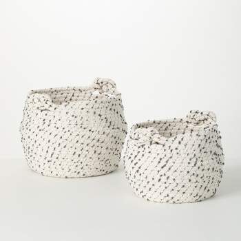 Sullivans Fabric Woven Basket Set of 2, 11.5"H & 9.5"H White