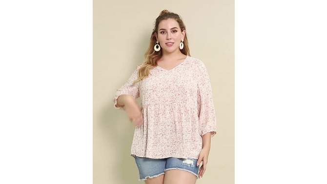 Agnes Orinda Women's Plus Size V Neck Babydoll 3/4 Sleeve Pleat Floral Flowy Blouses, 2 of 7, play video