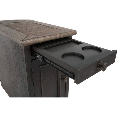 Black and Brown Rectangular Wood Chairside Table with Storage