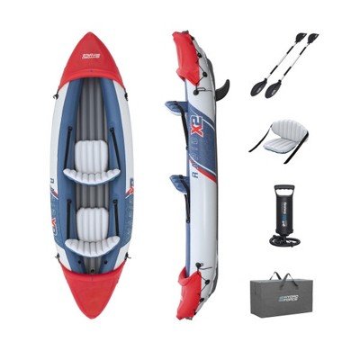 Bestway Hydro-Force Rapid X2 Inflatable 2 Person Kayak Outdoor Lake and River Water Sport Set with 2 Paddles, Hand Pump, and 2 Removable Fins