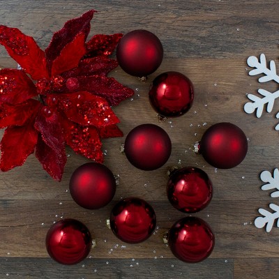 Northlight 2-Finish Glass Ball Christmas Ornaments - 2.5" (60mm) - Cherry Red - 9ct
