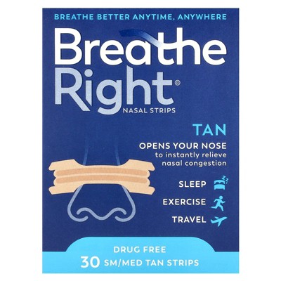 Breathe Right Original Nasal Strips | Tan Nasal Strips | Sm/Med | Help Stop Snoring | Drug-Free Snoring Solution & Instant Nasal Congestion Relief