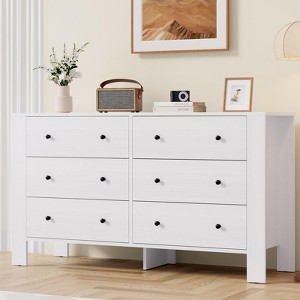 White 6 Drawer Dresser for Bedroom, 50in Wide Modern 6 Chests of Drawers with 4 Sturdy Support Legs for Bedroom Entryway Hallway Home Office - 1 of 4