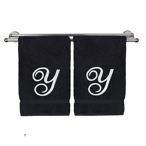 BC BARE COTTON Monogrammed Hand Towel, 100% Turkish Cotton - Set of 2 - Black - White Script - 1 of 4