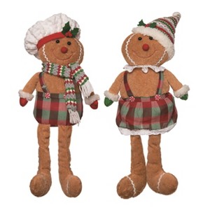 Transpac Plush Gingerbread Long Leg Sitter Set of 2 Christmas Home Decorations - 1 of 1