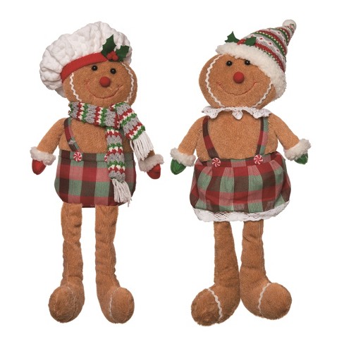 Transpac Plush Gingerbread Long Leg Sitter Set of 2 Christmas Home Decorations - image 1 of 1