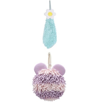 REGALWOVEN Soft Absorbent Cute Fuzzy Hanging Decorative Bathroom Chenille Hand Towel 6" x 15"/7" x 7" 2 Packs
