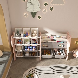 KWPZQEB Toy Storage Organizer, Kids Bookshelf with 12 Storage Cubbies Bins & Shelf, 3-Tier Toy Organizers for Playroom, Bedroom, Kids Room, Pink/Blue - 1 of 4