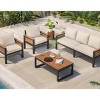 Outdoor 4-Piece Patio Seating Set, Seating Set with Acacia Wood Armrest Chairs and Coffee Table, Iron Chairs with Polyester Cushions–Cuddlewood - 3 of 4