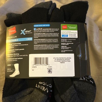 Hanes Premium Men's X-temp Breathable Crew Socks 6pk - Black : Target