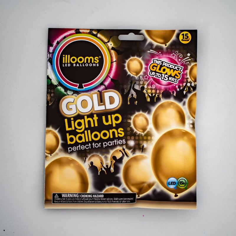 15ct Gold LED Light Up Balloons - illooms, 3 of 12