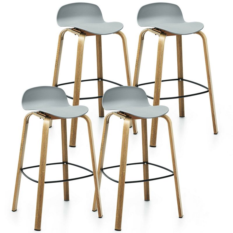 Costway Modern Set of 4 Barstools 30inch Pub Chairs w/Low Back & Metal Legs Grey, 1 of 11