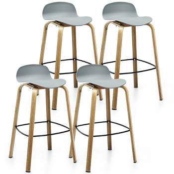 Costway Modern Set of 4 Barstools 30inch Pub Chairs w/Low Back & Metal Legs Grey