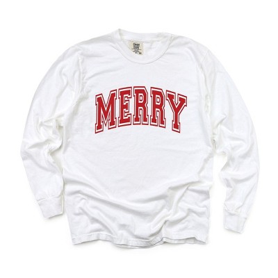 Simply Sage Market Women's Merry Varsity Thick Outline Long Sleeve Garment Dyed Tee