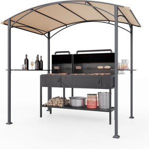 ALAULM 8'x5'Canopy BBQ Gazebo Fabric,Waterproof Sunshade Roof&Steel Frame,Storage Bar w/Tool Hooks,Curved Grill Shelter, Backyard,Patio,Garden - 1 of 4