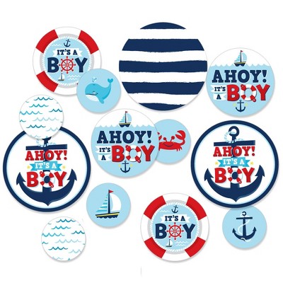 Big Dot of Happiness Ahoy It's a Boy - Nautical Baby Shower Giant Circle Confetti - Party Decorations - Large Confetti 27 Count