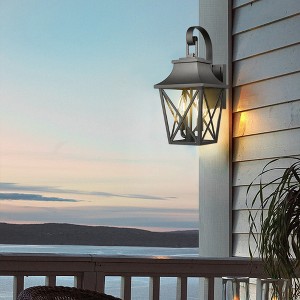 Black Outdoor Wall Lantern 2-Light, Large Outside Modern Wall Sconce Light Fixture, Industrial Porch Light Wall Mount with Glass(2 Pack) - 1 of 4