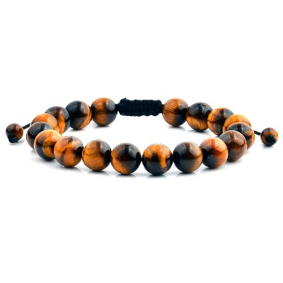 West Coast Jewelry Men's Tiger Eye Natural Stone Bead Adjustable Bracelet (10mm)