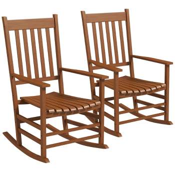 Outsunny Wooden Rocking Chair Set, Curved Armrests, High Back, Slatted Seat Outdoor Rocker Set, Teak