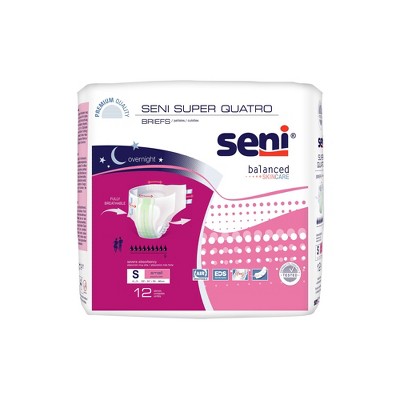 Seni Super Quatro Incontinence Briefs, Overnight Protection, Unisex, Small,  12 Count, 4 Packs, 48 Total : Target