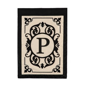 Evergreen Flag Cambridge Chic Letter P Monogram Applique Garden Flag - 12.5" Wide x 18" High - 1 of 4