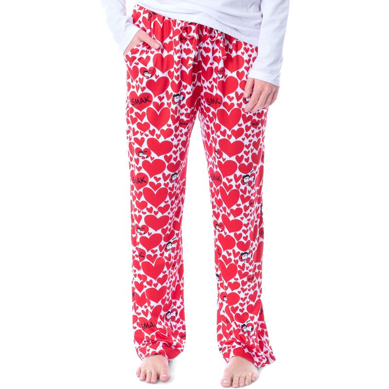 Peanuts Womens' Lucy Snoopy Smak Heart Love Sleep Pajama Pants Red, 1 of 5