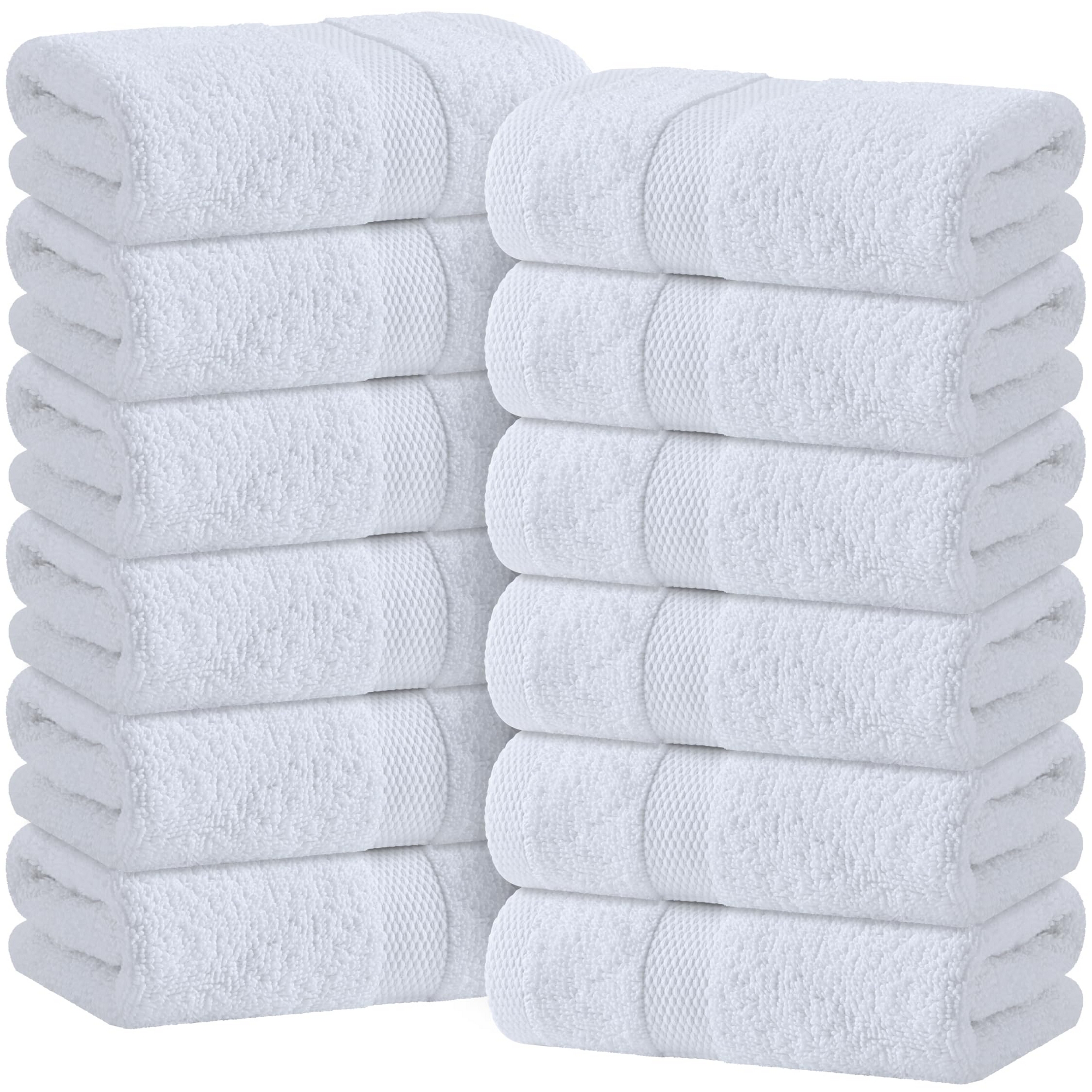 Wealuxe Premium Hand Towels for Bathroom - 12 Pack Cotton Hand Towel Bulk for Gym, Kitchen and Spa, Terry Salon Towels - 16x27" White