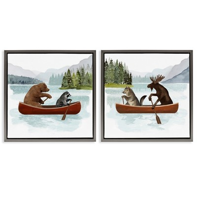 Stupell Industries Woodland Animals on Canoes, 25" x 25"