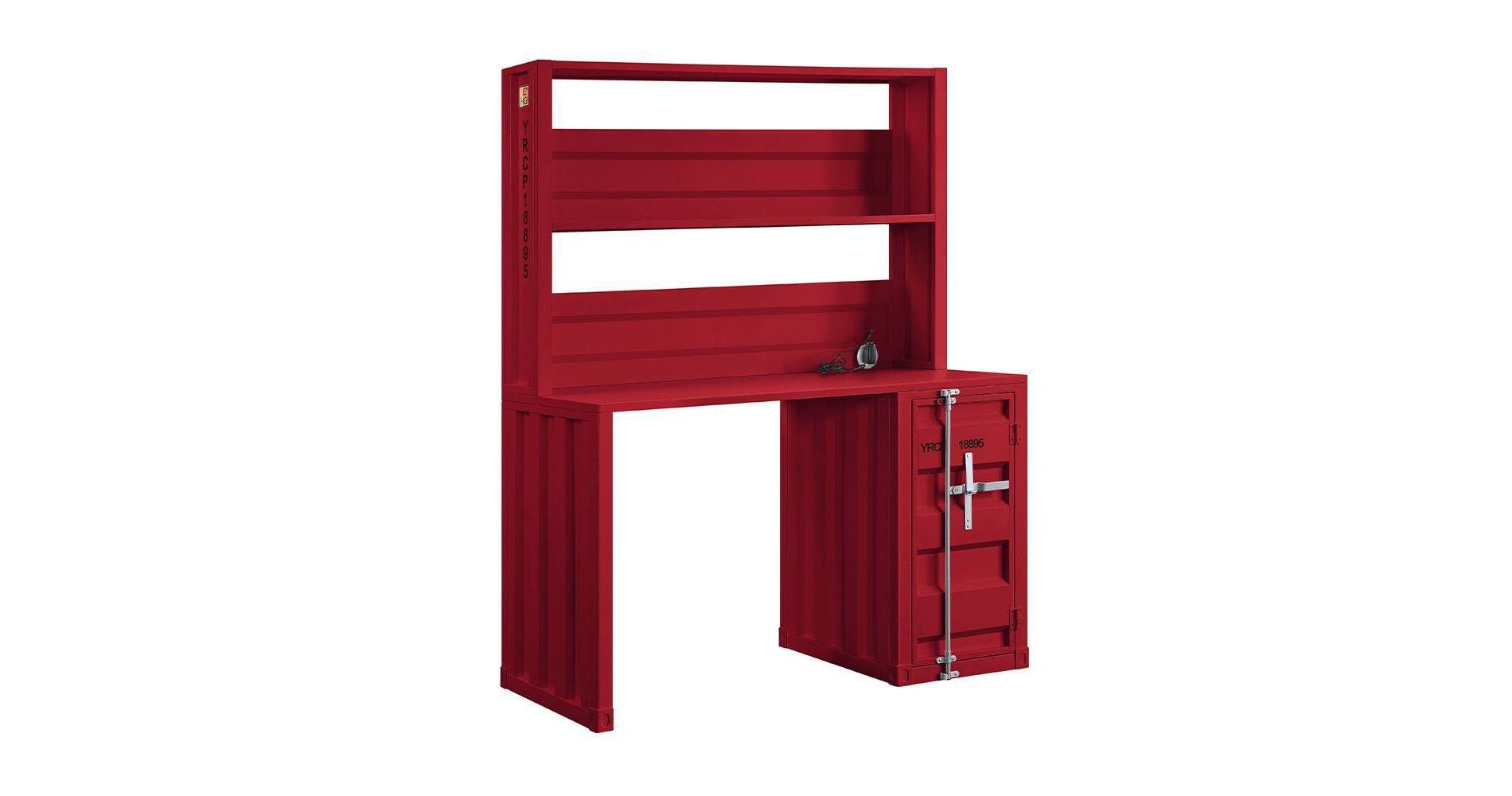 Acme Furniture Cargo 47" Desks Red: Metal Frame, Hutch Storage, No Assembly Required