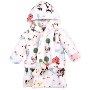 Hudson Baby Infant Girl Plush Animal Face Bathrobe, Girl Farm Animals, 0-9 Months - 1 of 2