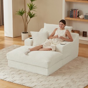 47.24 Inch Modern Compression Sofa with Double-Layer Cushion, S-Shaped Armrest, Cup Holders, Pure Cotton Backrest, Lumbar Pillow - 1 of 4