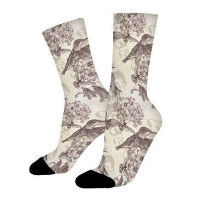 Cute Birds And Beautiful Flowers Women Printed Crew Socks Funny Funky Socks Soft Polyester Novelty Gifts for Artists Men