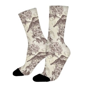 Cute Birds And Beautiful Flowers Women Printed Crew Socks Funny Funky Socks Soft Polyester Novelty Gifts for Artists Men - 1 of 1